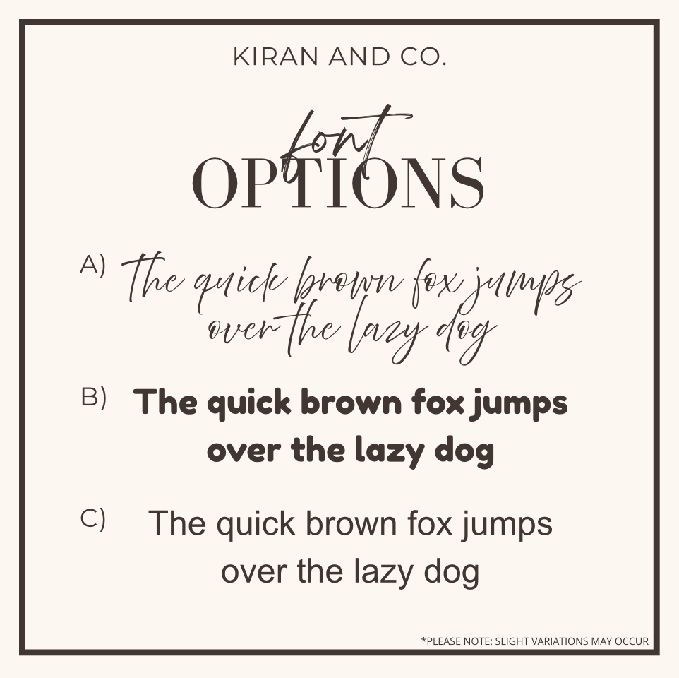 Comparison of different font styles for text 'The quick brown fox jumps over the lazy dog' by Kiran and Co.